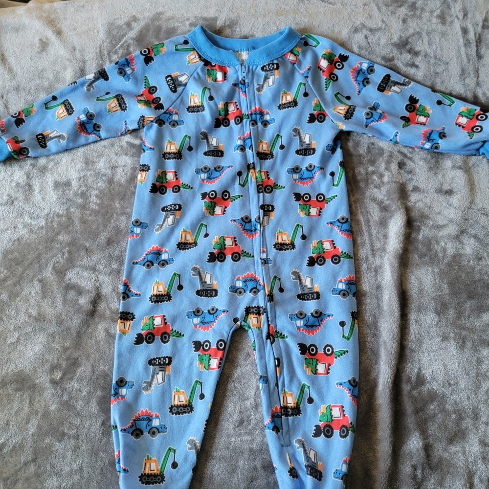 Mon Petit Footed Sleeper Kids 18M Blue Excellent Construction/Dinosaur Print 700